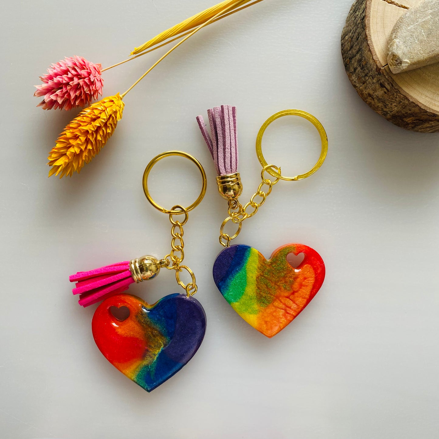 Hartjes sleutelhanger - regenboog