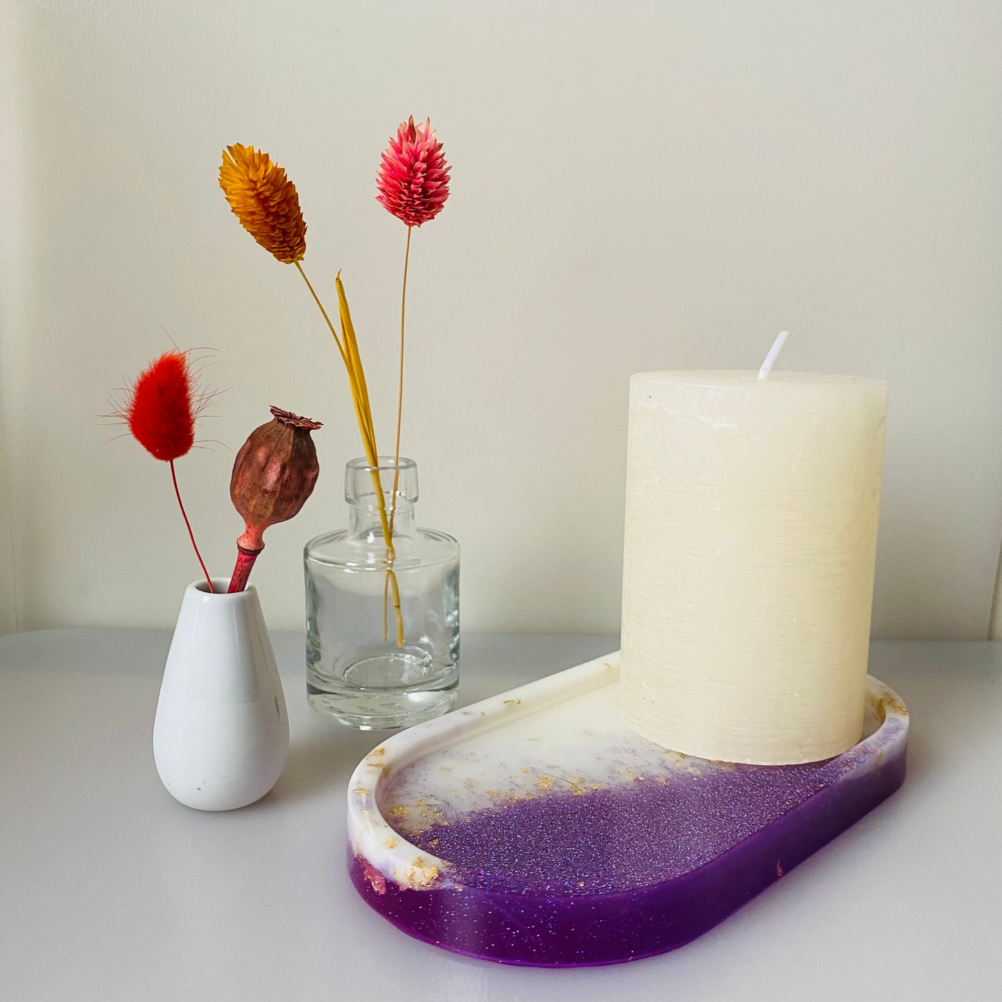 Ovaal - glitter paars met wit