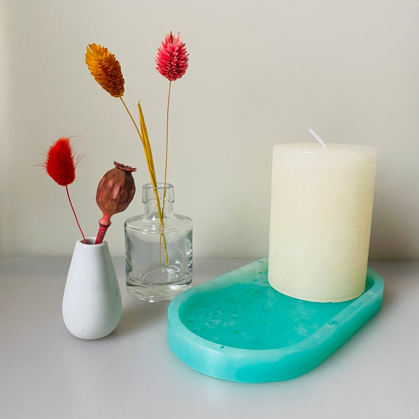 Ovaal - aqua met licht groene hartjes