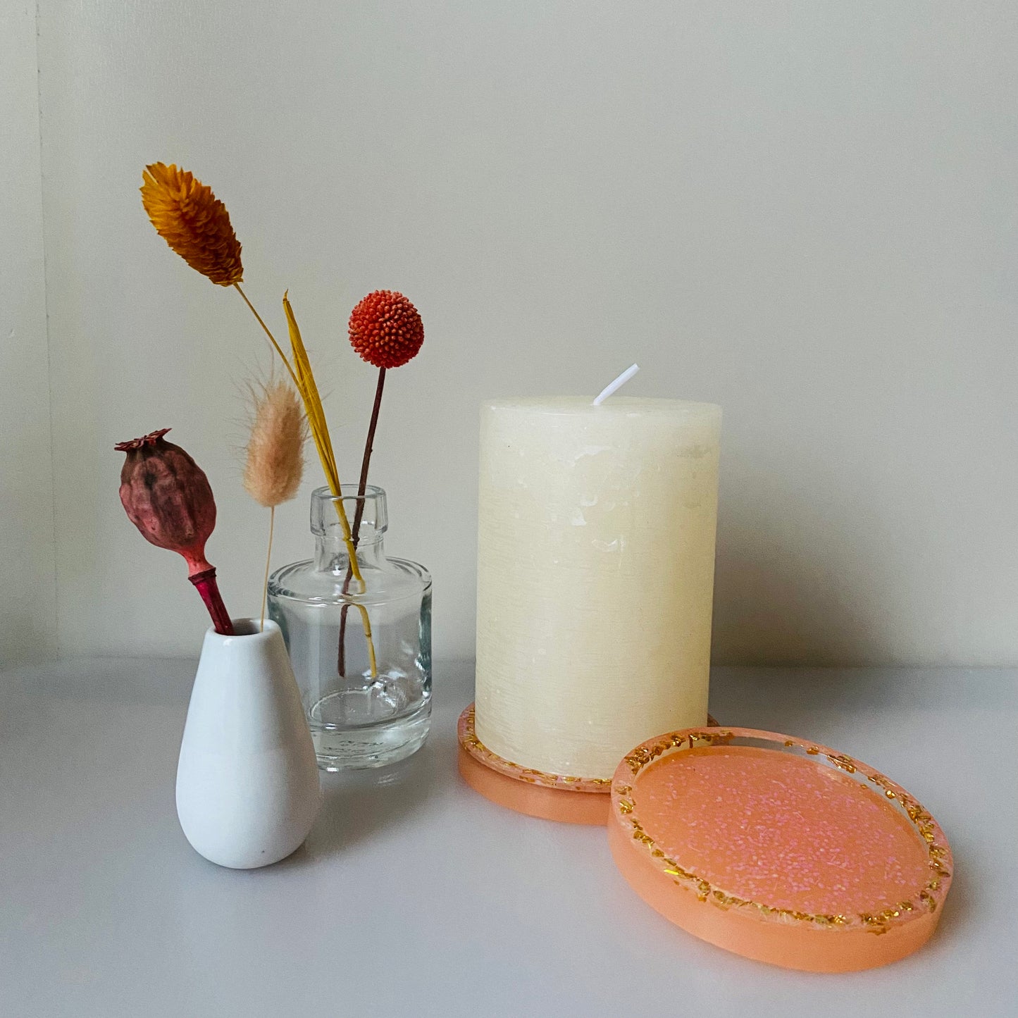 Kaarshouder / onderzetter - schitterend peach